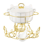 طقم حساء شالو ريتز، 17 قطعة، مع حامل ذهبي - أواني طعام فاخرة من البورسلين الأبيض، مثالية لتناول طعام أنيق، وعاء حساء