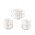 طقم حساء شالو ريتز، 17 قطعة، مع حامل ذهبي - أواني طعام فاخرة من البورسلين الأبيض، مثالية لتناول طعام أنيق، وعاء حساء