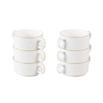 طقم حساء جيزا ضحل مكون من 16 قطعة مع حامل ذهبي - طاولة طعام أنيقة مع أواني طعام بورسلين أبيض أنيقة وأوعية حساء