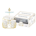 طقم حساء جيزا ضحل مكون من 16 قطعة مع حامل ذهبي - طاولة طعام أنيقة مع أواني طعام بورسلين أبيض أنيقة وأوعية حساء