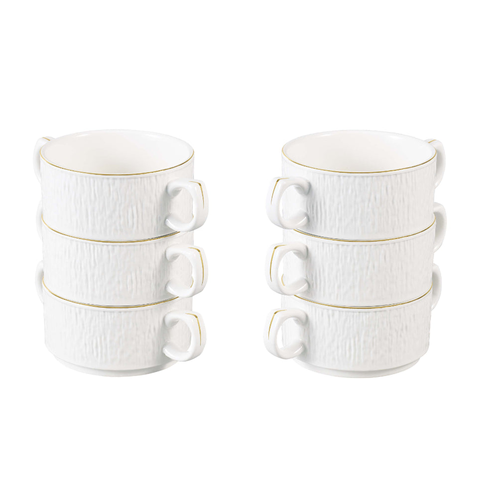 طقم حساء شالو جيزا، 16 قطعة، مع حامل ذهبي غير لامع - أواني عشاء أنيقة من البورسلين الأبيض، مثالية لتناول طعام راقي، أوعية حساء