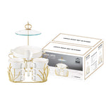 طقم حساء شالو جيزا، 16 قطعة، مع حامل ذهبي غير لامع - أواني عشاء أنيقة من البورسلين الأبيض، مثالية لتناول طعام راقي، أوعية حساء