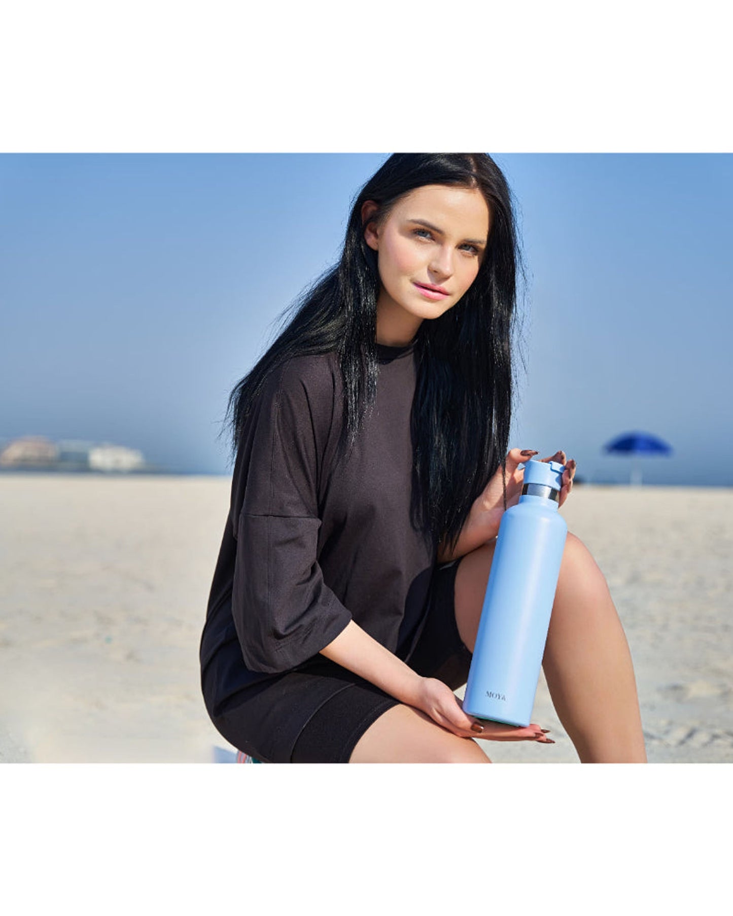 زجاجة مياه مويا "كورال ريف" المعزولة والمستدامة، سعة لتر واحد، باللون الأسود