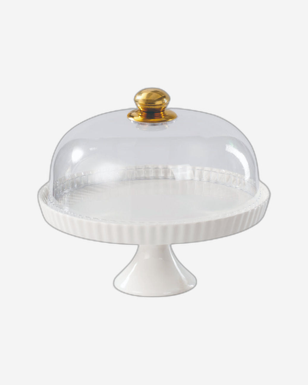 طبق كيك أبيض أنيق من البورسلين مقاس 27 سم مع غطاء بلاستيكي