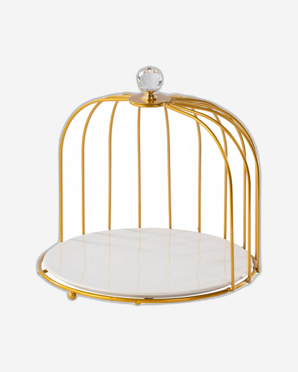 طبق كيك أنيق من البورسلين مقاس 26 سم مع حامل ذهبي فاخر