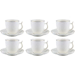 Shallow Bone China Coffee Cup and Saucer Set, 12-Piece – White/Gold, 90ml