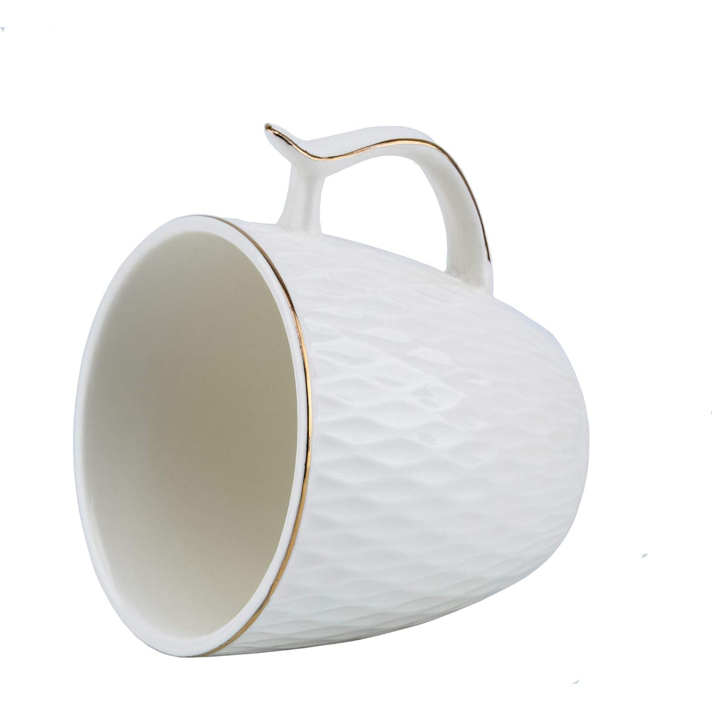 طقم فناجين قهوة وصحن من الخزف العظمي الضحل، 12 قطعة - أبيض/ذهبي، 90 مل