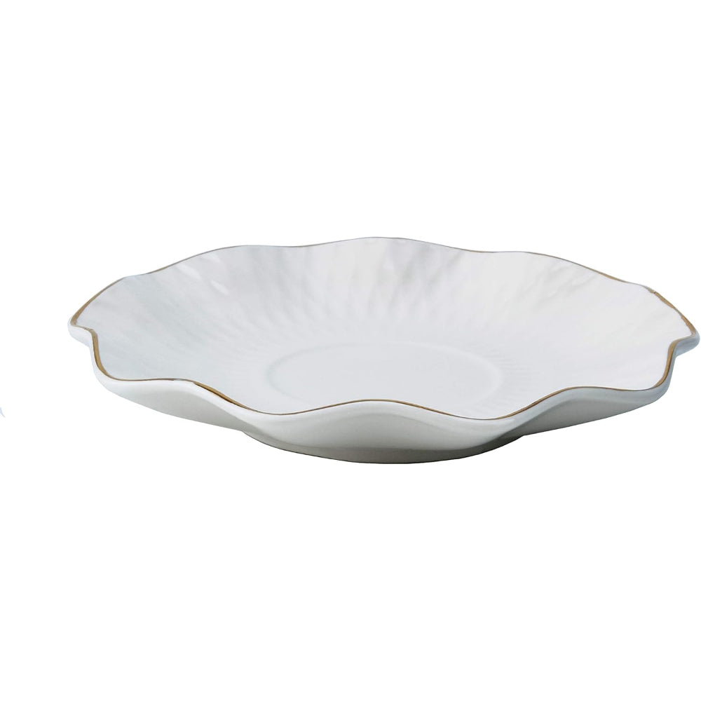 طقم فناجين قهوة وصحن من الخزف العظمي الضحل، 12 قطعة - أبيض/ذهبي، 90 مل