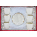 طقم فناجين قهوة وصحن من الخزف العظمي الضحل، 12 قطعة - أبيض/ذهبي، 90 مل