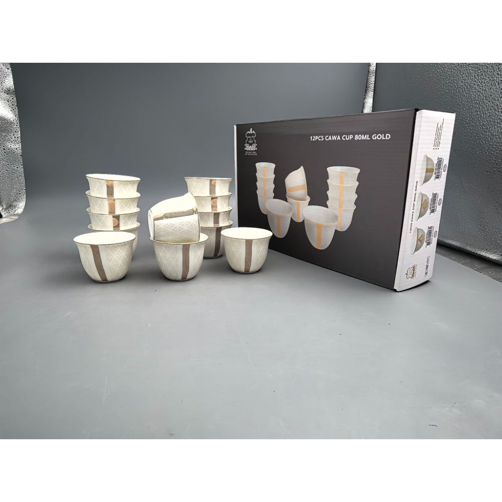 Shallow Porcelain Amara Cawa Cup, 80ml (12 Pieces, White & Gold)