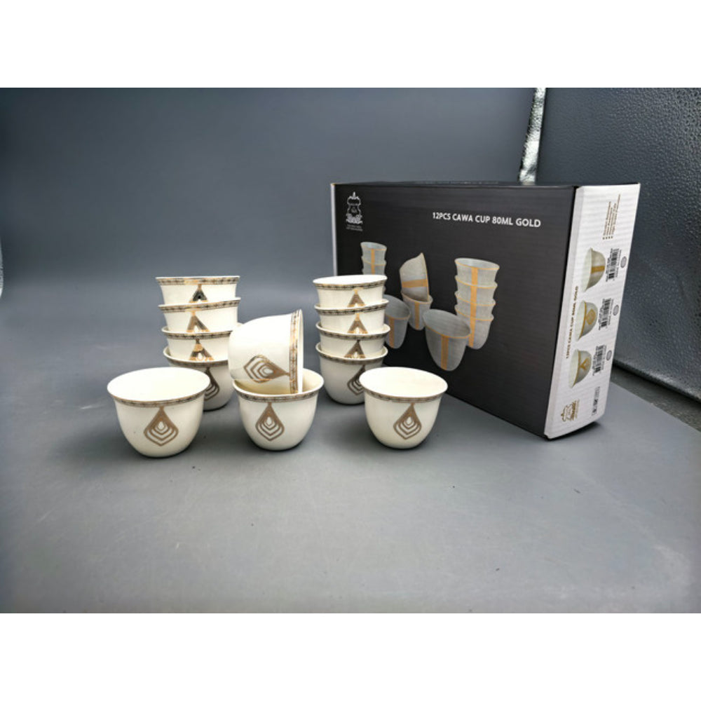 Shallow Porcelain Nyla Cawa Cup, 80ml (12 Pieces, White & Gold)