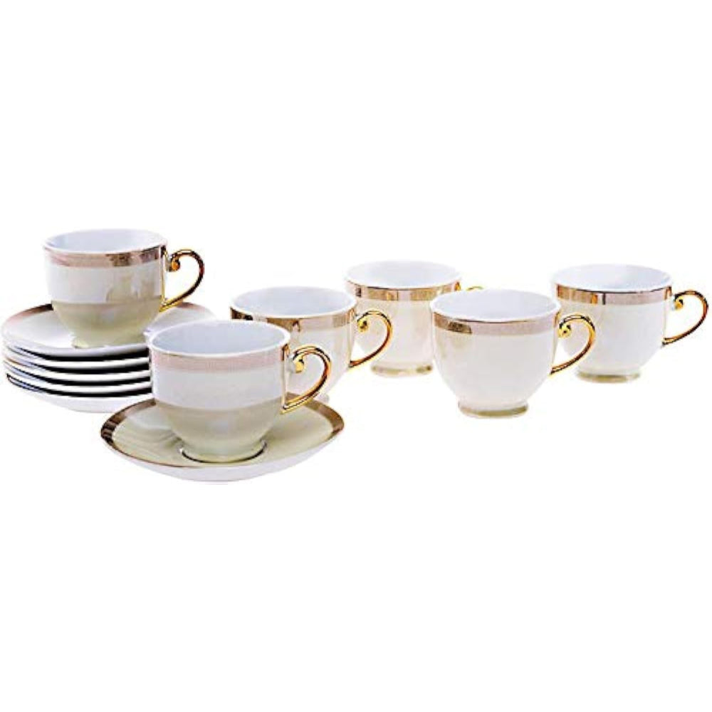 Shallow Hand-Painted Coffee Cup and Saucer Set, 12-Piece, 90ml – Elegant Design