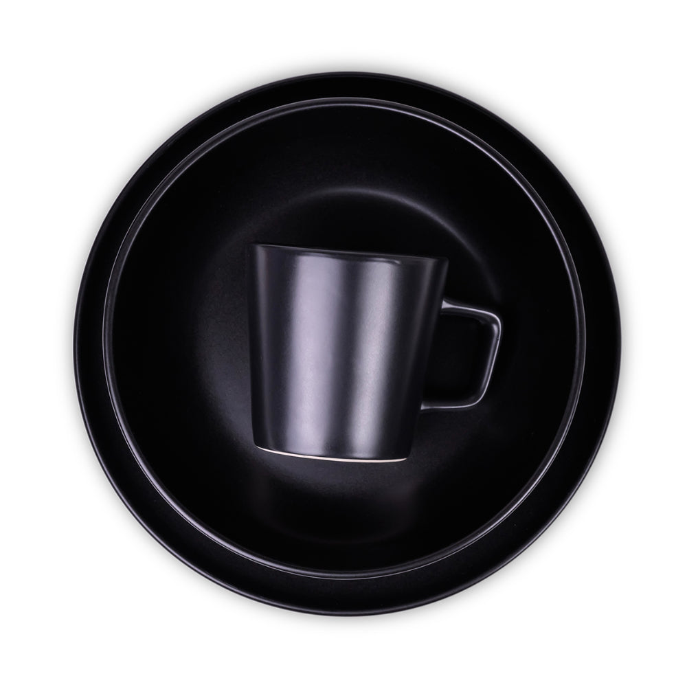 طقم عشاء من الخزف الحجري من كويزين آرت OLA، مكون من 16 قطعة - أسود