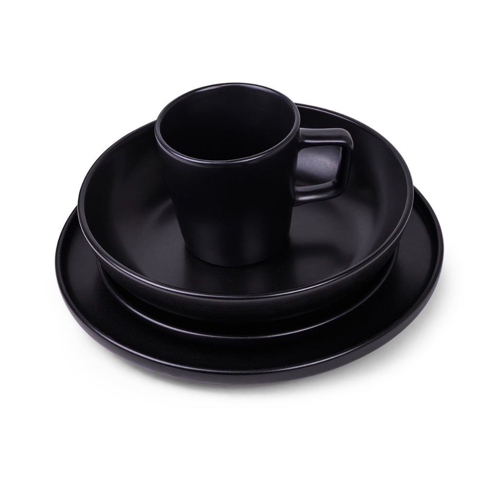 طقم عشاء من الخزف الحجري من كويزين آرت OLA، مكون من 16 قطعة - أسود