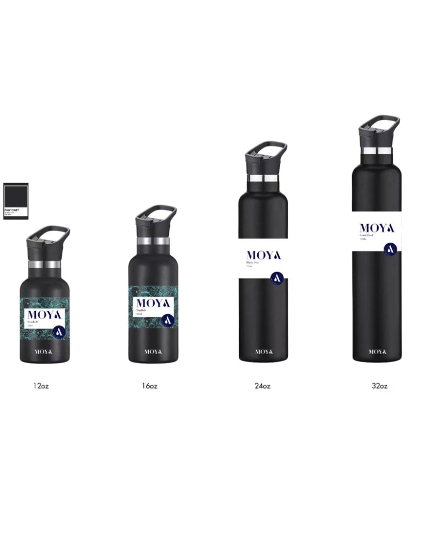 زجاجة مياه مويا "صدفة البحر" المعزولة والمستدامة سعة 350 مل، باللون الأسود