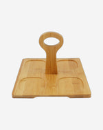 أوعية خزفية ضحلة مع صينية ومقبض من الخيزران، أبيض/بني، 4 قطع