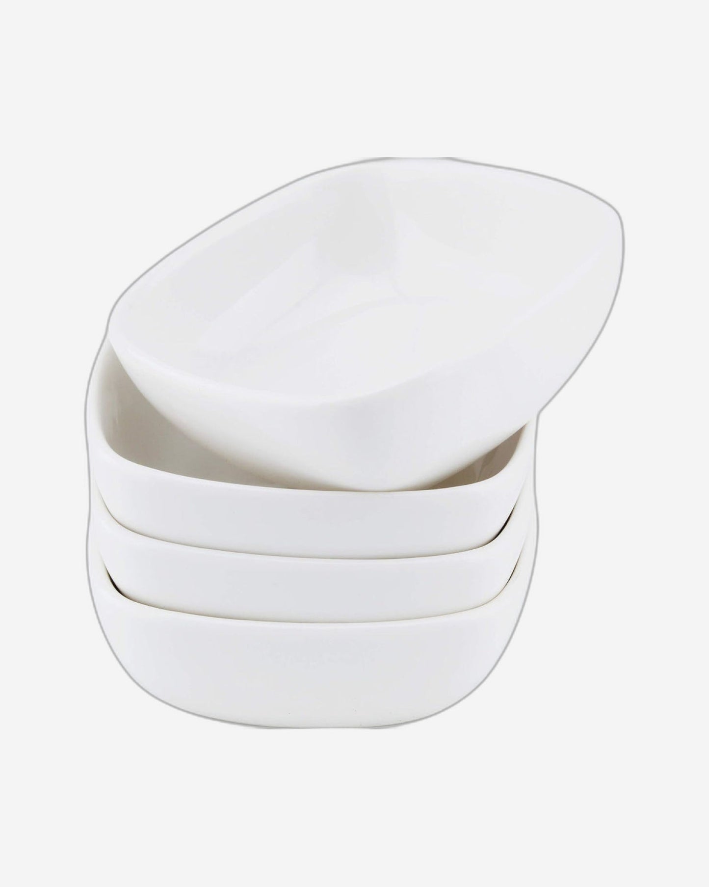 أوعية خزفية ضحلة مع صينية ومقبض من الخيزران، أبيض/بني، 4 قطع