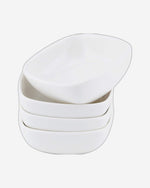 أوعية خزفية ضحلة مع صينية ومقبض من الخيزران، أبيض/بني، 4 قطع