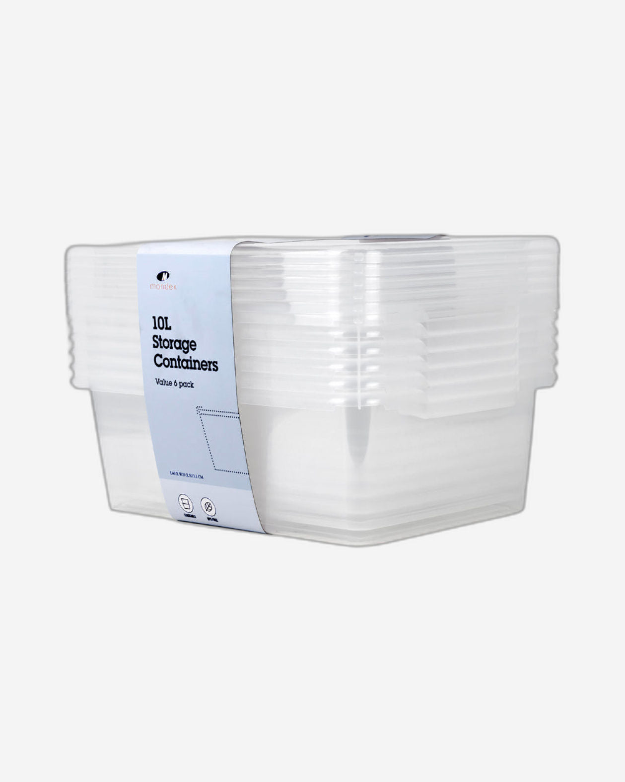 مجموعة صناديق تخزين من البولي بروبيلين من مونديكس، 6 قطع - سعة 10 لتر لكل قطعة - شفافة