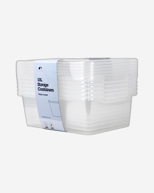 مجموعة صناديق تخزين من البولي بروبيلين من مونديكس، 6 قطع - سعة 10 لتر لكل قطعة - شفافة