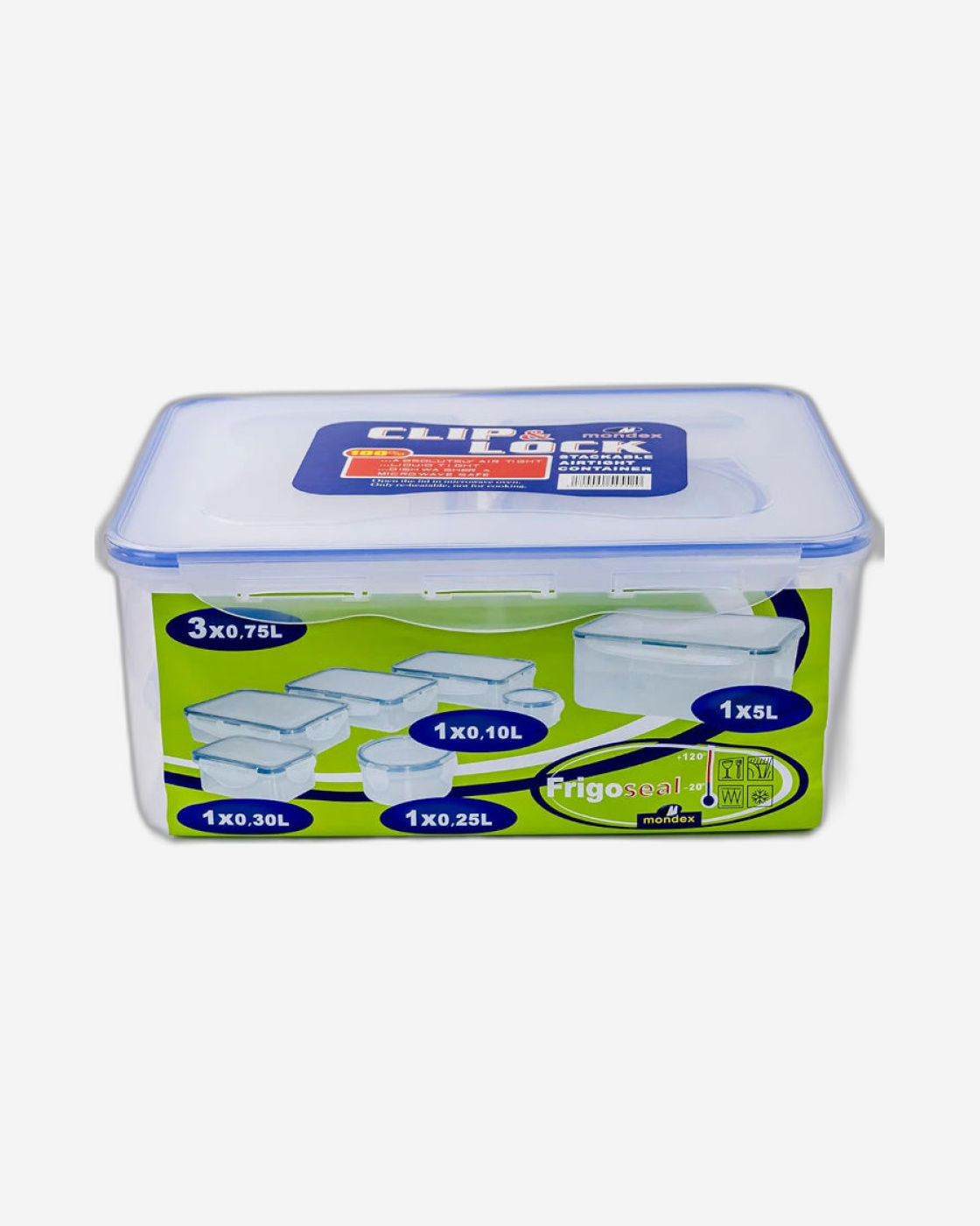 مجموعة علب طعام من البولي بروبيلين من مونديكس - 7 قطع (1N 5000 مل، 3N 750 مل، 1N 300 مل، 1N 250 مل، 100 مل)