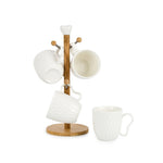 Shallow Elegant Porcelain Bamboo 4 Mug Set with Stand, 300ml