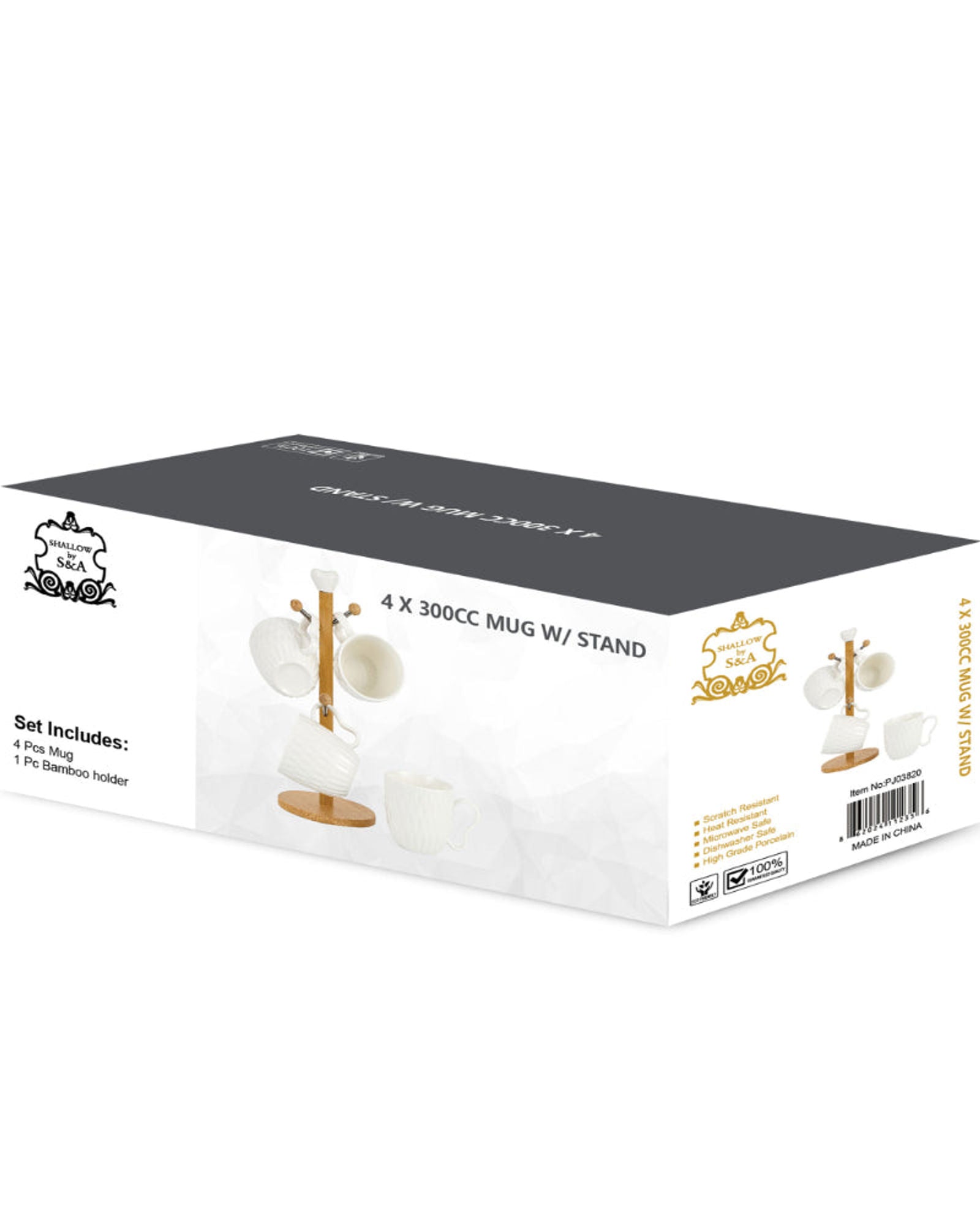 طقم أكواب من البورسلين الأنيق من شالو، مكون من 4 أكواب مع حامل، سعة 300 مل