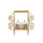 Shallow Elegant Porcelain Bamboo 6 Cup & 6 Saucer Set with Stand, 90ml