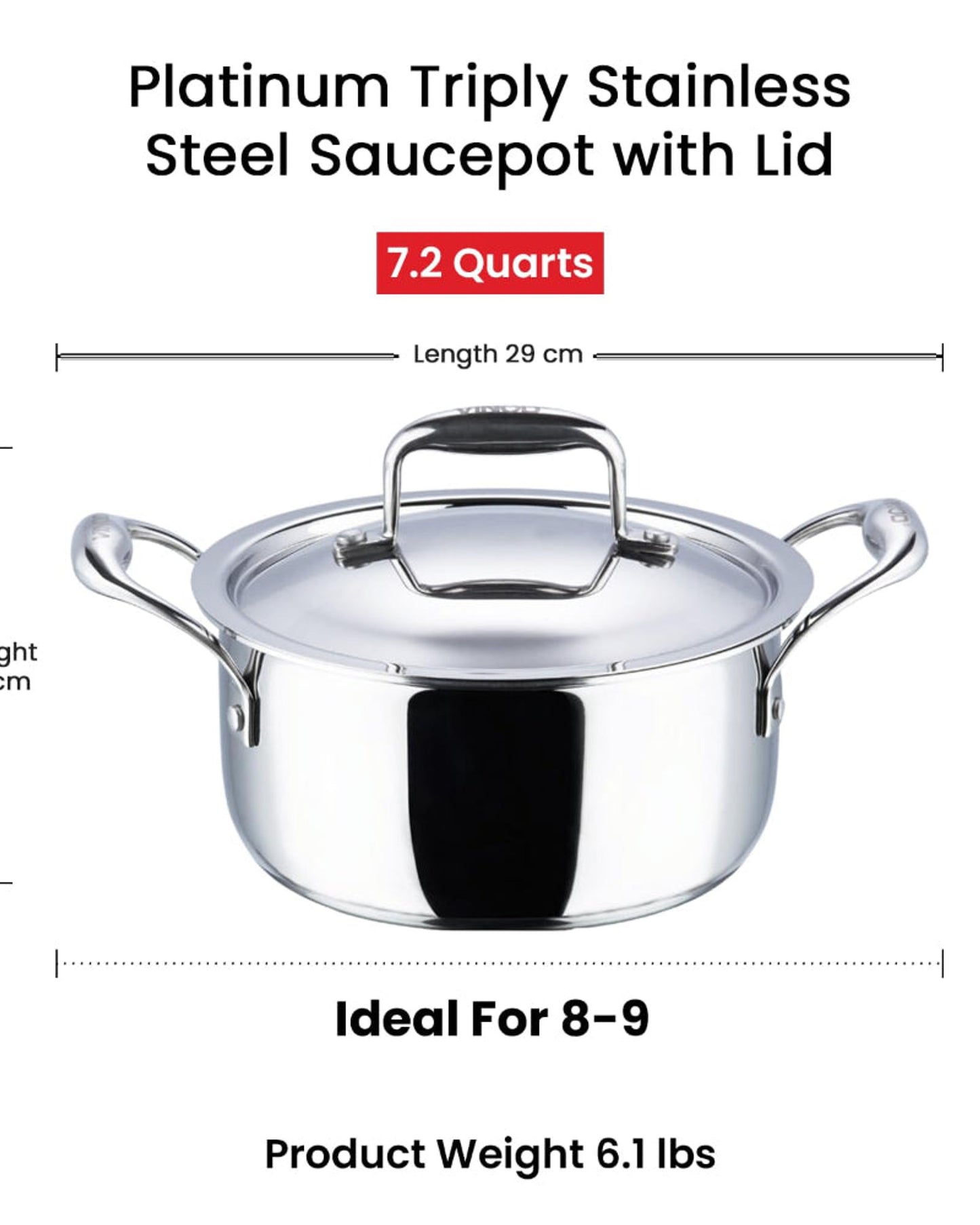 قدر طهي فينود بلاتينيوم تريبلي من الفولاذ المقاوم للصدأ مع غطاء - 26 سم، 6.8 لتر، فضي (مناسب للطهي بالحث، غير لاصق)