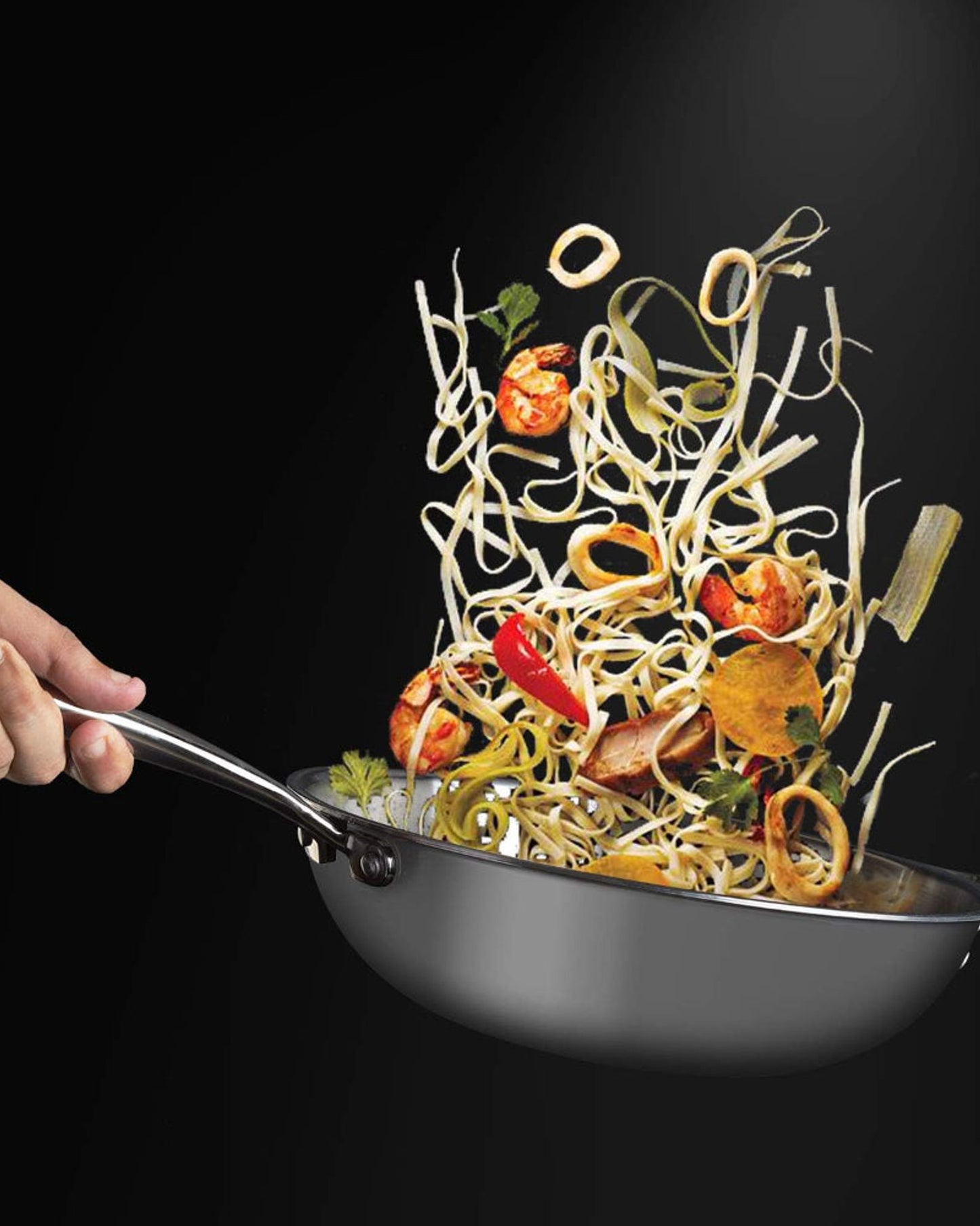 مقلاة ووك فينود بلاتينيوم ثلاثية من الفولاذ المقاوم للصدأ بمقبض متين مثبت بمسامير - 26 سم، 3 لترات، فضي (مناسبة للطهي بالحث)