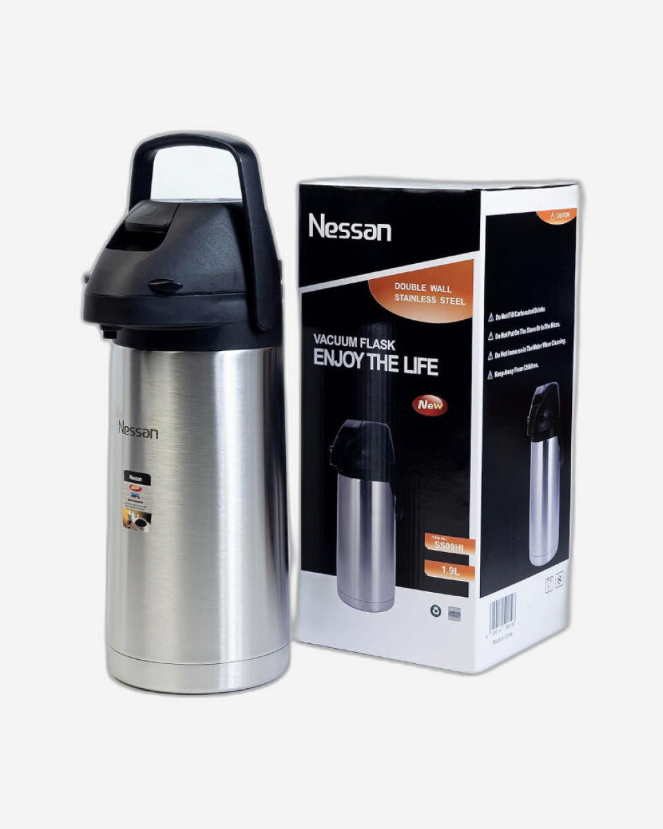موزع شاي وقهوة معزول من نيسان - إبريق حراري، قارورة مفرغة، قارورة حرارية، وعاء مضخة معزول، بطانة داخلية من الفولاذ المقاوم للصدأ المتين، قارورة محمولة ومقاومة للتسرب - سعة 1.9 لتر