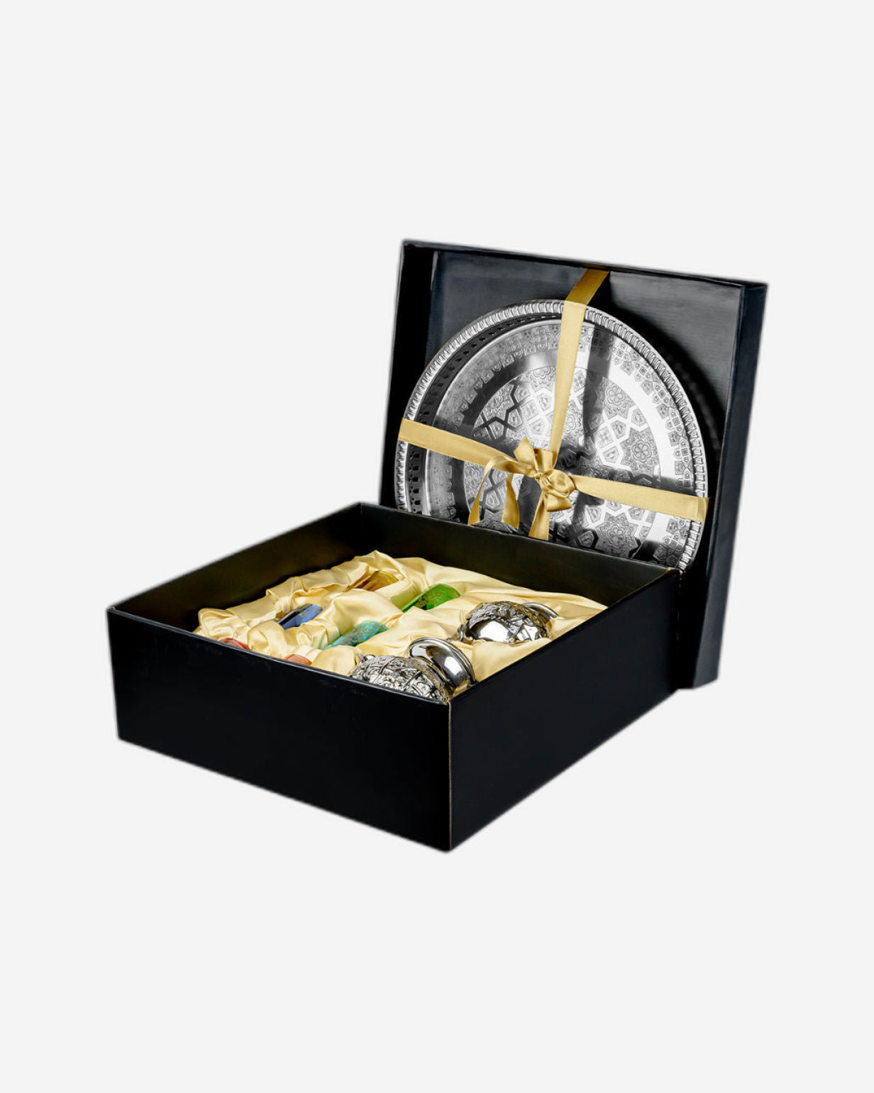 طقم شاي أروى مغربي من النحاس مع صينية فضية - 9 قطع