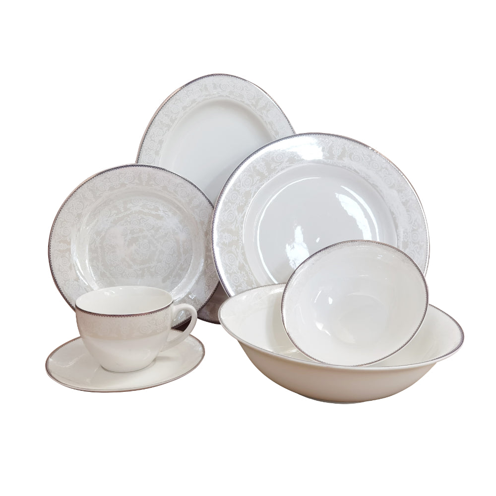 Shallow New Bone China Dinner Set - Prisa, 32 Pieces, White