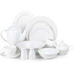 Shallow Bone China Gold Plated Dinner Set - 47 Pieces, White