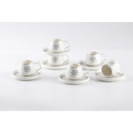 Shallow New Bone China Huma Coffee Cup & Saucer Set, 100ml (White, 6 Cups, 6 Saucer) 