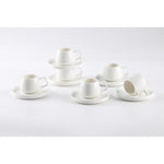 Shallow New Bone China EMA Coffee Cup & Saucer Set, 100ml (White, 6 Cups, 6 Saucer) 