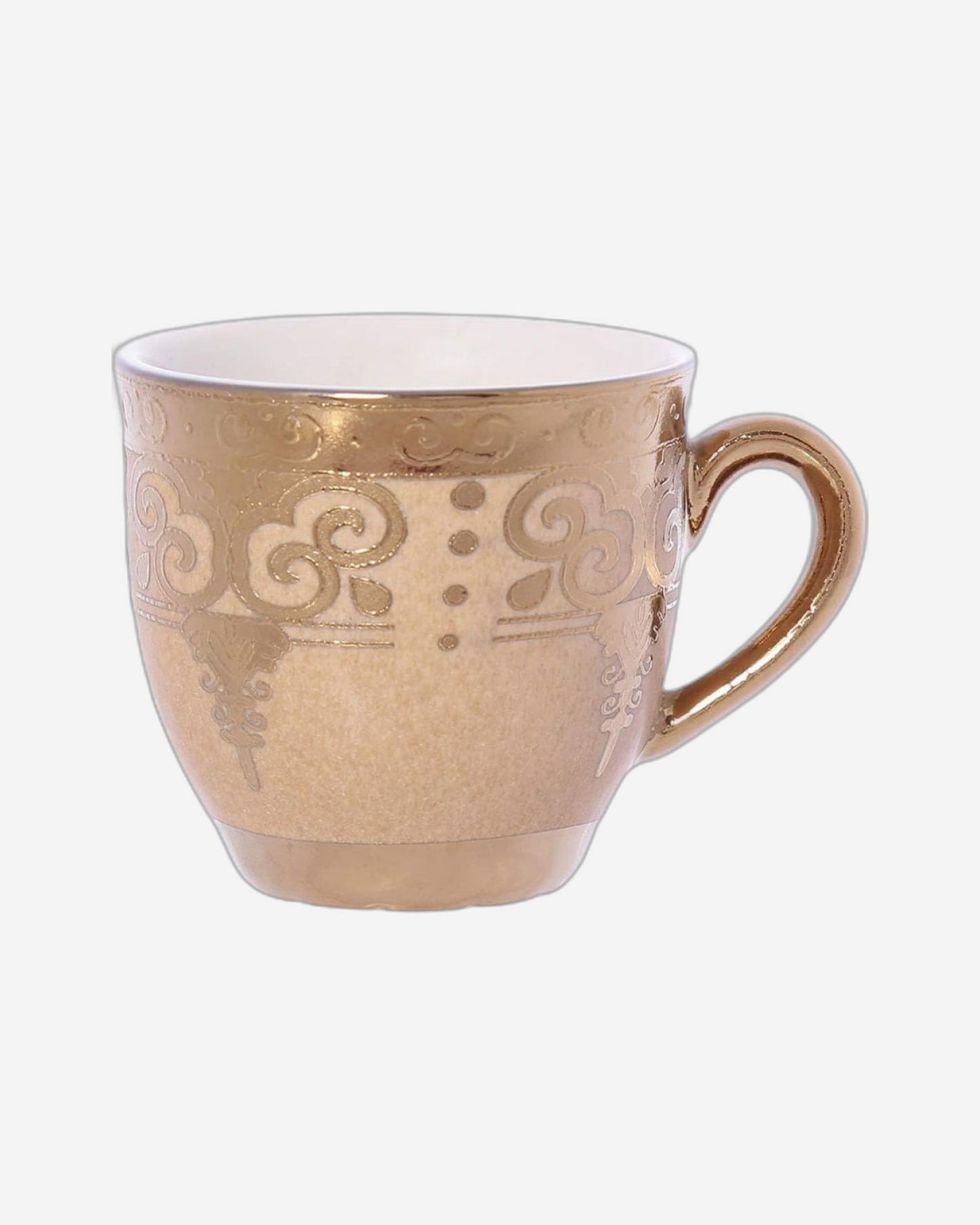 طقم فناجين وصحون من البورسلين الضحل، 12 قطعة، ذهبي - طقم شاي/قهوة أنيق للاستخدام اليومي والمناسبات الخاصة