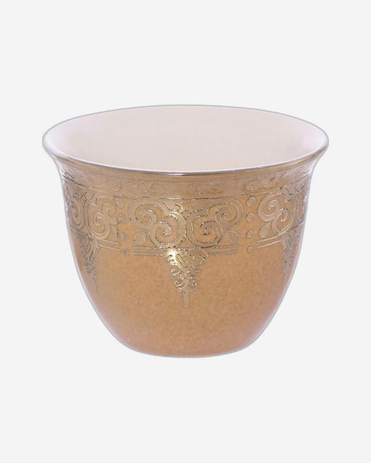 طقم فناجين قهوة شالو من البورسلين، 12 قطعة، ذهبي - فناجين شاي/قهوة أنيقة للاستخدام اليومي والمناسبات الخاصة