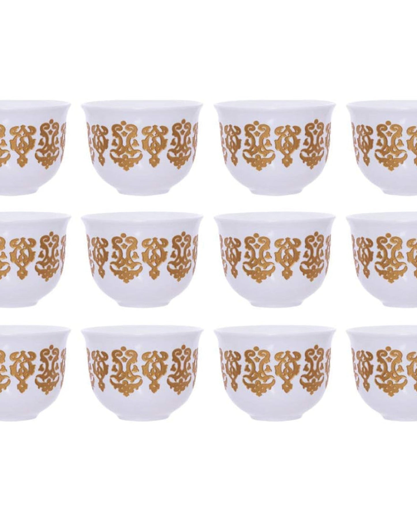 طقم فناجين قهوة من الخزف العظمي الضحل، 12 قطعة، أبيض/ذهبي - فناجين شاي/قهوة أنيقة للاستخدام اليومي والمناسبات الخاصة