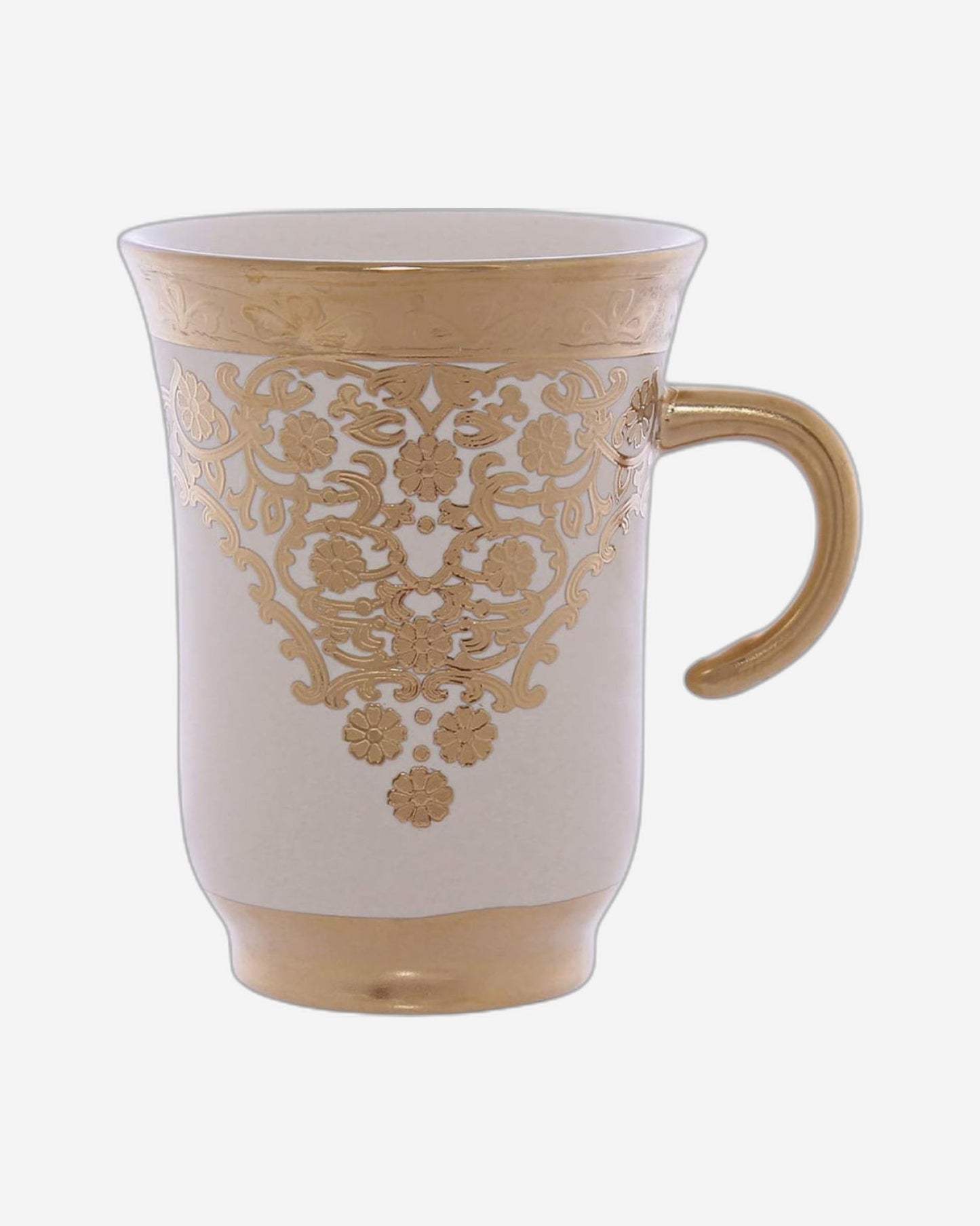 طقم فناجين وصحون من البورسلين الضحل، 12 قطعة، بيج/ذهبي - طقم شاي/قهوة أنيق للاستخدام اليومي والمناسبات الخاصة