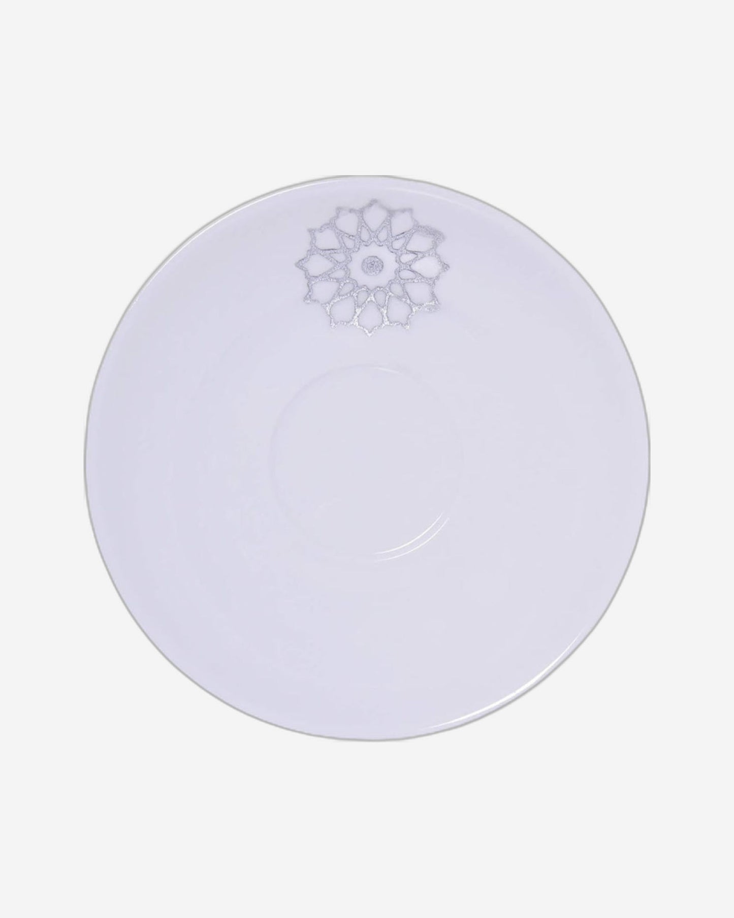 طقم فناجين وصحون من البورسلين الضحل، ١٢ قطعة، أبيض/فضي - طقم شاي/قهوة أنيق للاستخدام اليومي والمناسبات الخاصة