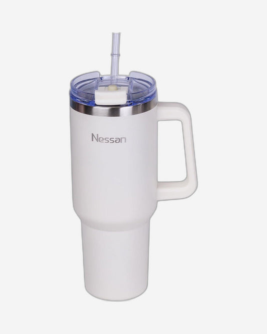 كوب سفر نيسان مزدوج الجدار معزول بالفراغ من الفولاذ المقاوم للصدأ مع غطاء مزدوج الوظيفة وقشة للماء والشاي المثلج أو القهوة الساخنة والعصائر وغيرها (كريمي، 1200 مل)