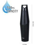 زجاجة سفر معزولة بالفراغ من نيسان، مصنوعة من الفولاذ المقاوم للصدأ بجدار مزدوج، مناسبة للمياه والشاي المثلج والقهوة الساخنة والعصائر وغيرها (أسود، 720 مل)