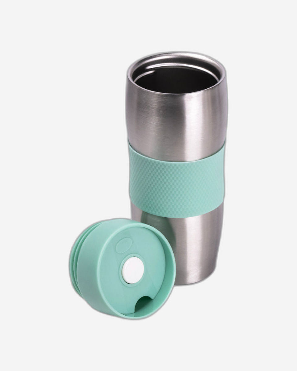 كوب نيسان سعة 380 مل مع غطاء مطاطي من السيليكون للمقبض، أخضر - كوب متين وأنيق للمشروبات الساخنة والباردة