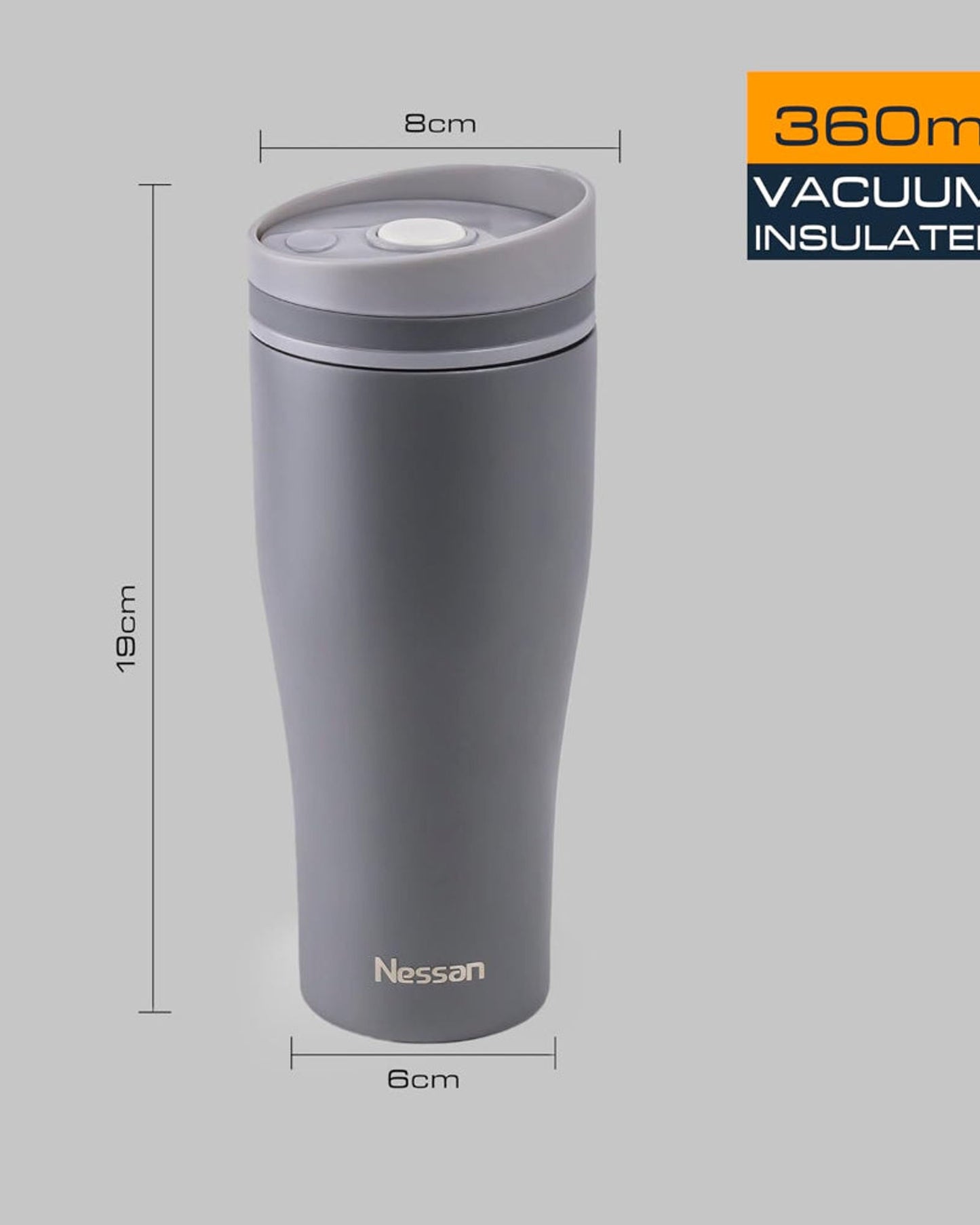 كوب نيسان المعزول المصنوع من الفولاذ المقاوم للصدأ، سعة 360 مل - كوب حراري محمول مثالي للمشروبات الساخنة والباردة في أي مكان: المنزل، وصالة الألعاب الرياضية، والأنشطة الخارجية، والمكتب، والمدرسة - رمادي