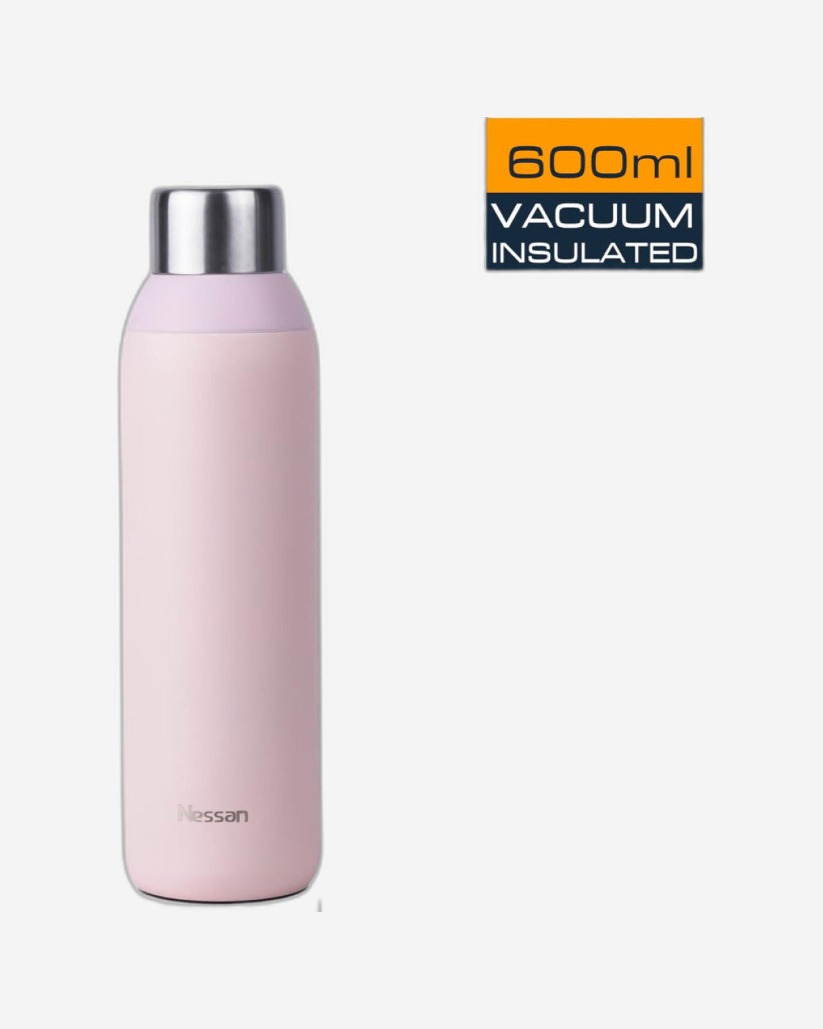 زجاجة نيسان مزدوجة الجدار معزولة من الفولاذ المقاوم للصدأ، سعة 600 مل - قارورة سفر موثوقة للمشروبات الساخنة والباردة - وردي