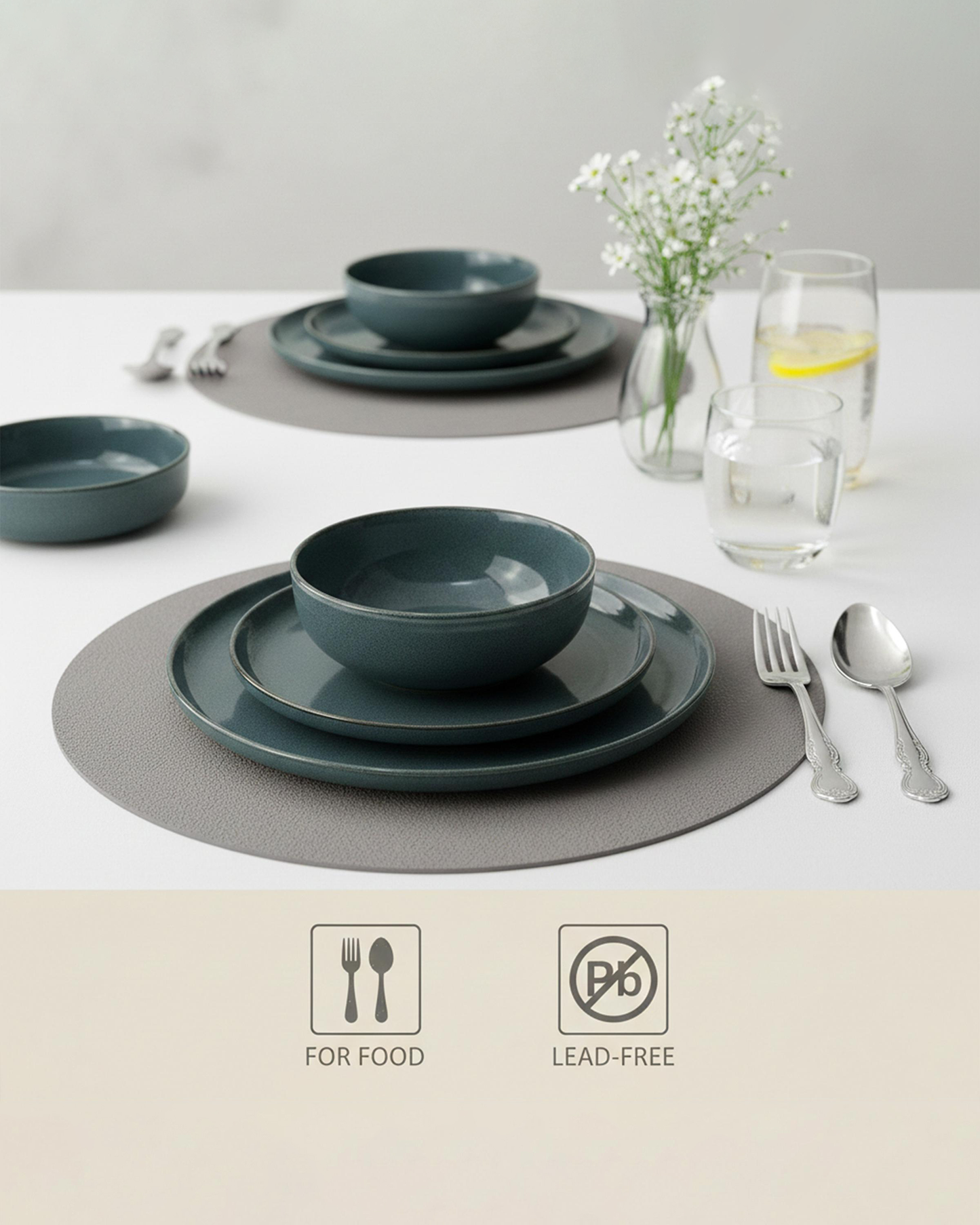Shallow FIO Stoneware Dinner Set 12 pcs Blue