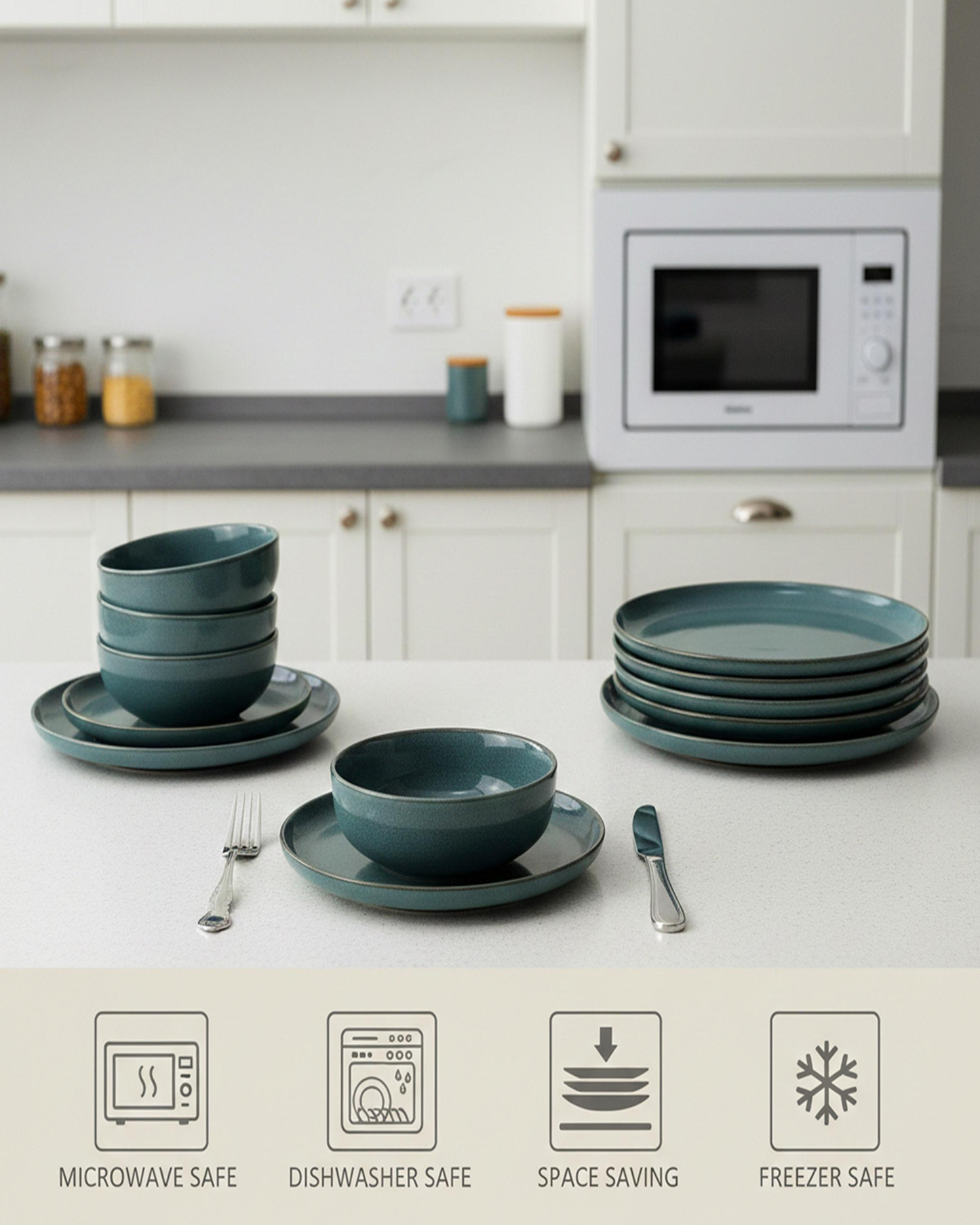 Shallow FIO Stoneware Dinner Set 12 pcs Blue