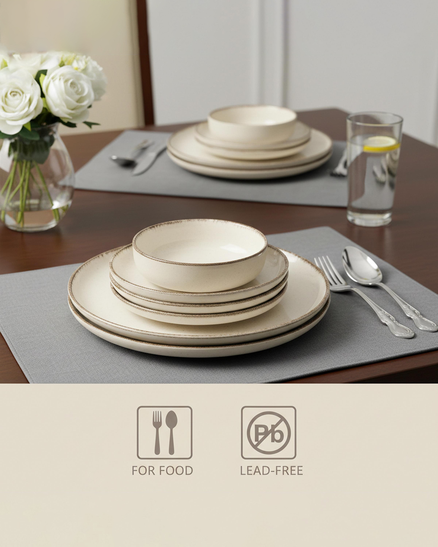 Shallow NIO Stoneware Dinner Set 12 pcs Beige