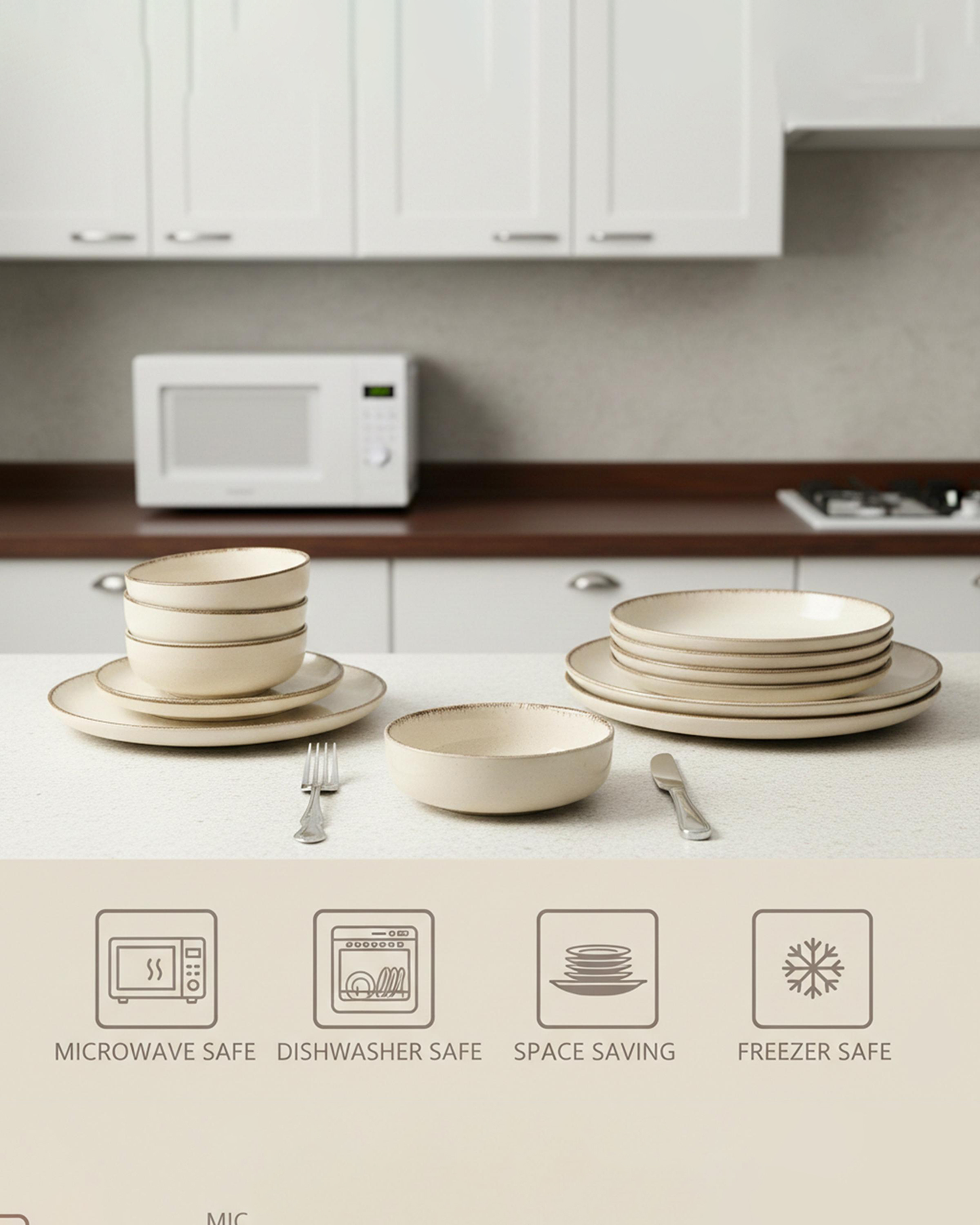 Shallow NIO Stoneware Dinner Set 12 pcs Beige